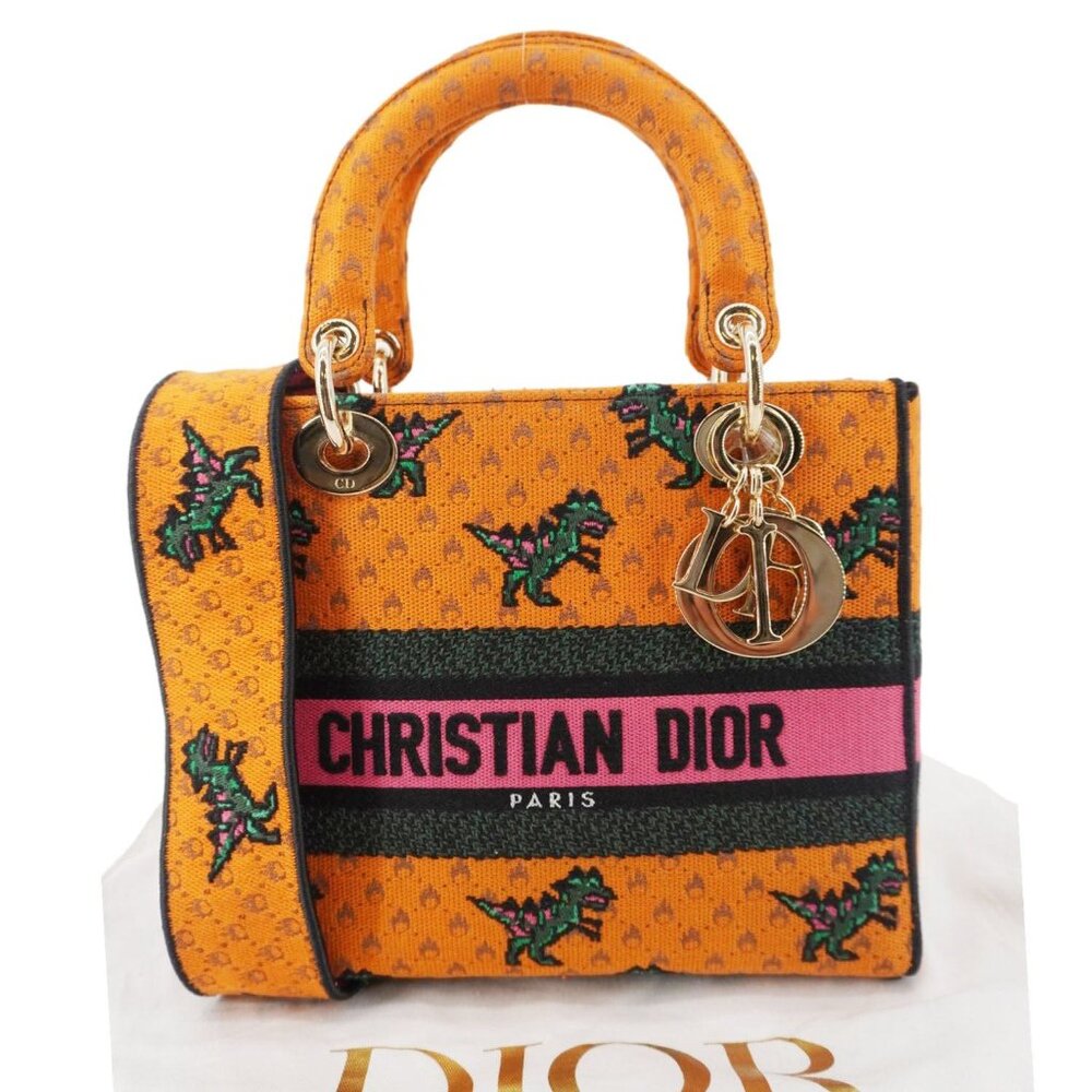 Christian Dior Lady Dior D-Lite Medium Dino Embroidered Shoulder Bag Orange - Picture 3 of 16
